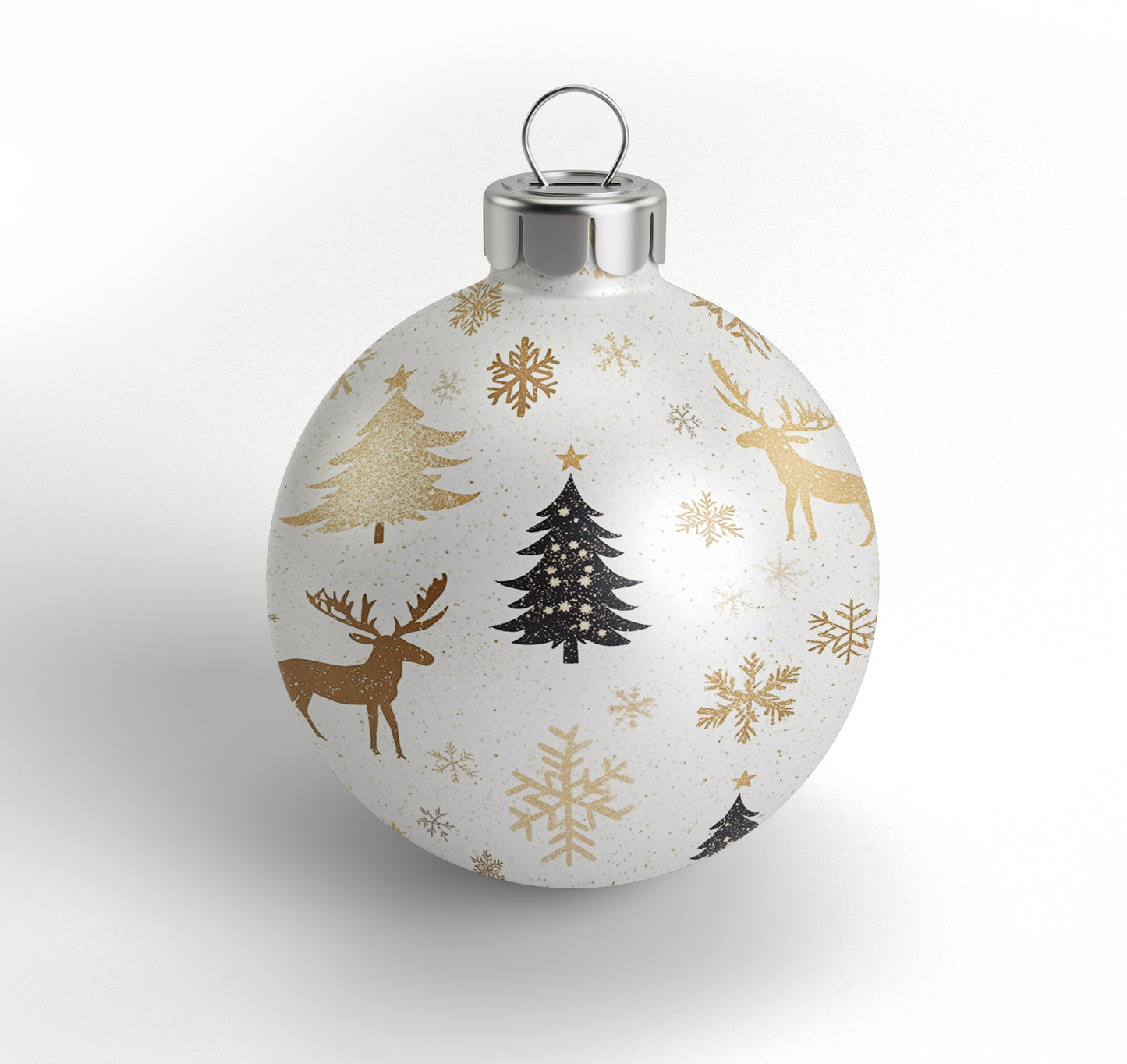 Christmas Ball Ornament Set – 3pcs White with Gold & Black Holiday Motifs, Luxurious Christmas Tree Decorations