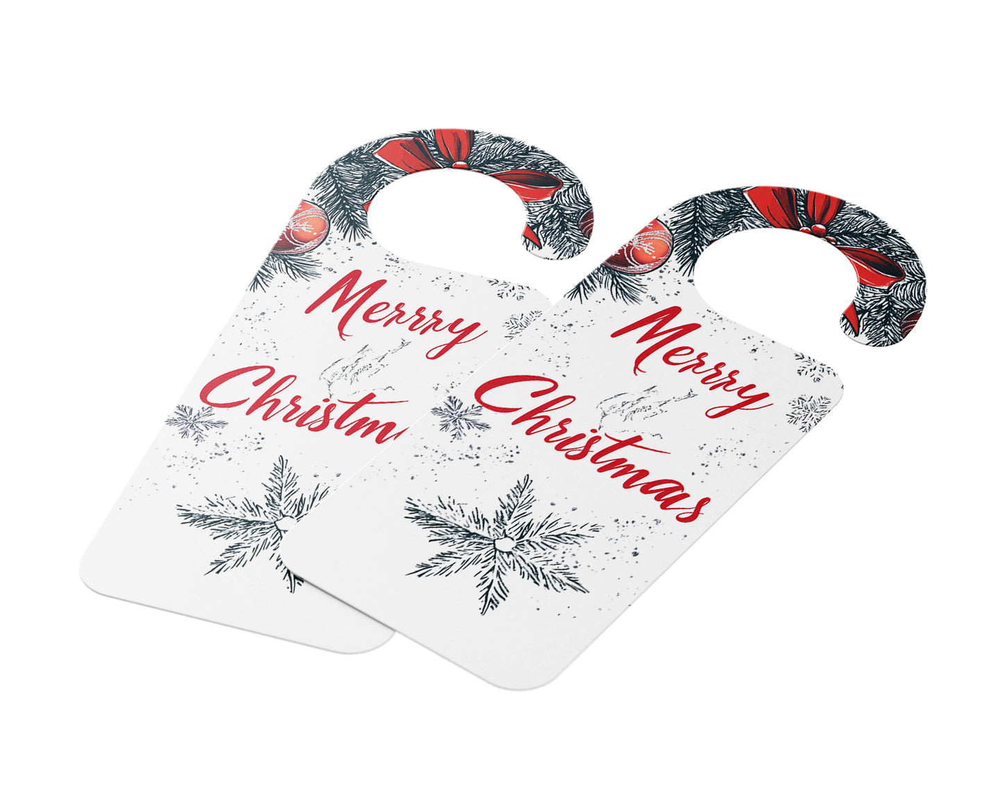 Christmas Door Hanger – "Merry Christmas" Greeting with Festive Evergreen and Red Bows