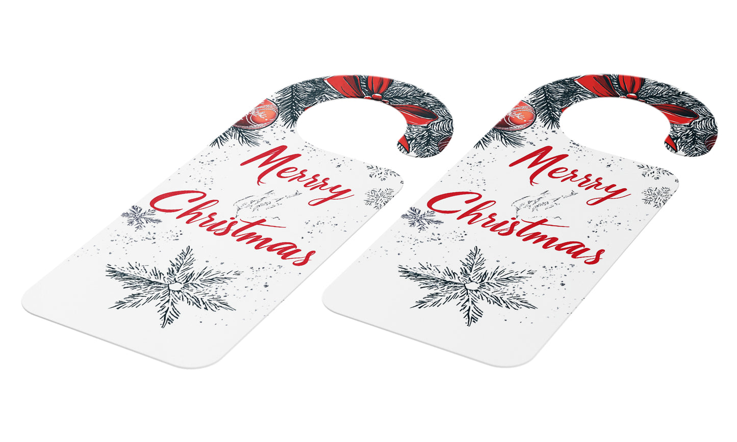 Christmas Door Hanger – "Merry Christmas" Greeting with Festive Evergreen and Red Bows