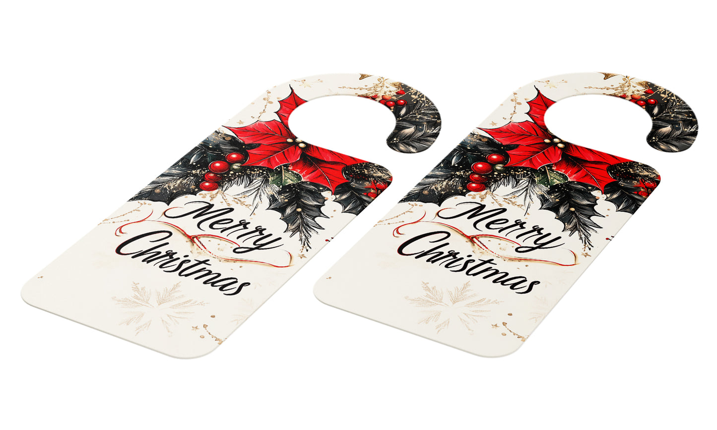 Christmas Door Hanger – "Merry Christmas" Greeting with Festive Evergreen and Red Bows