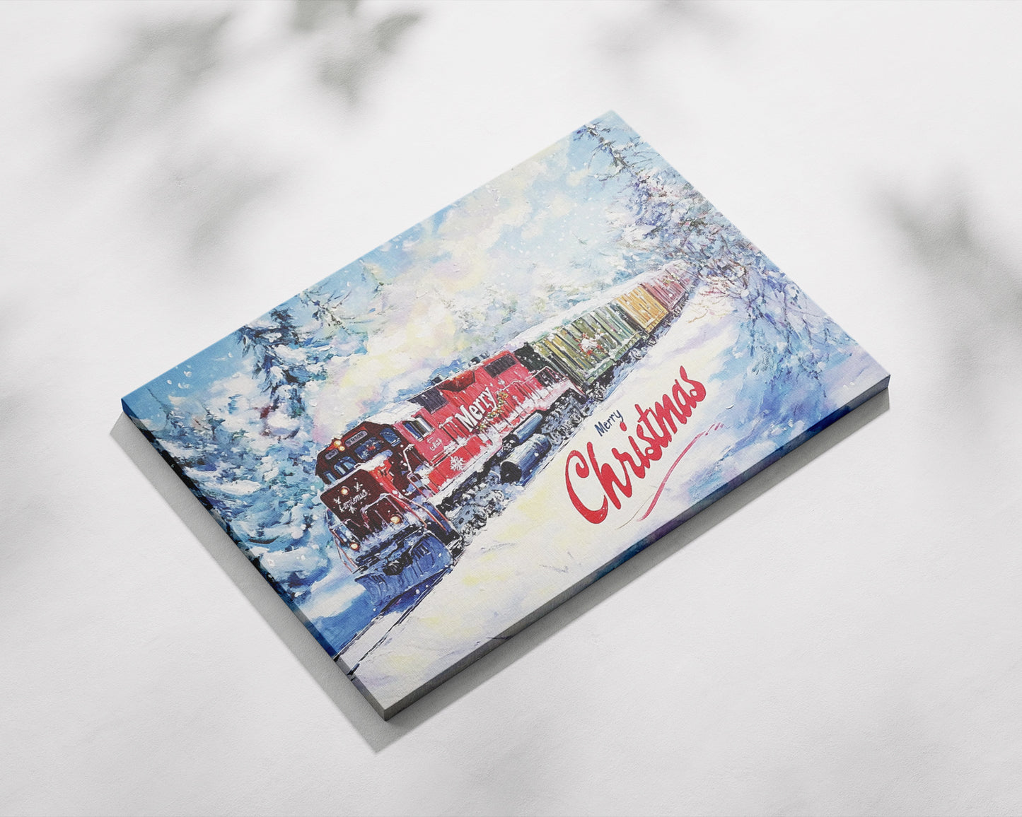 Christmas Wall Art Canvas – 24"x36" Festive Red Train in a Winter Wonderland