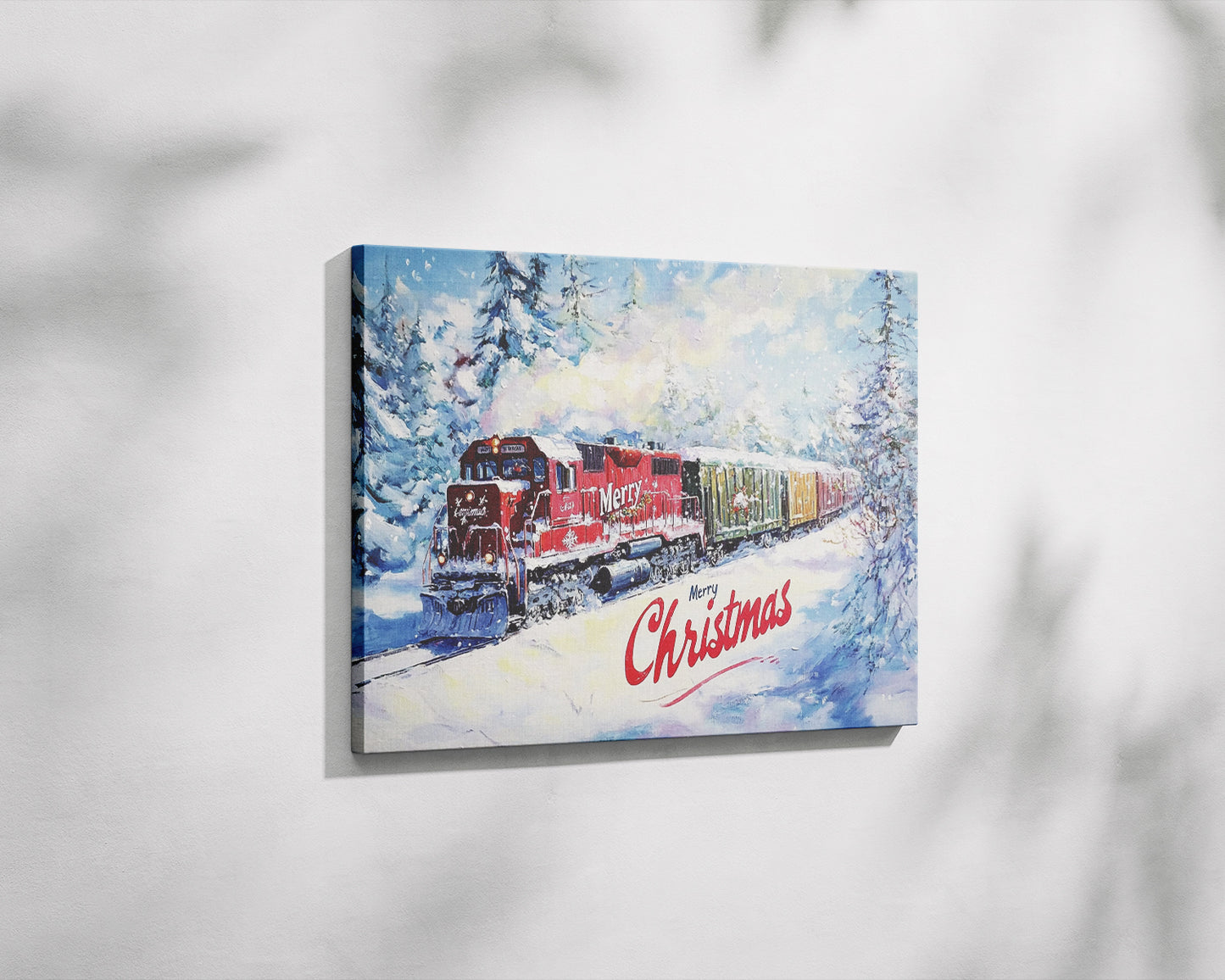 Christmas Wall Art Canvas – 24"x36" Festive Red Train in a Winter Wonderland