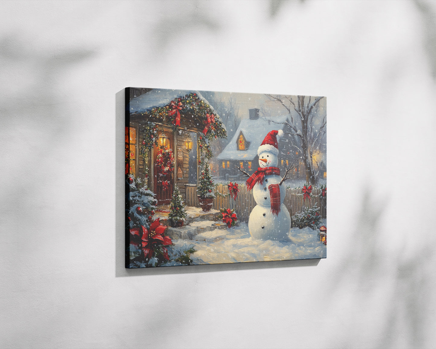 Christmas Wall Art Canvas – 24"x36" Snowman in a Heartwarming Winter Scene