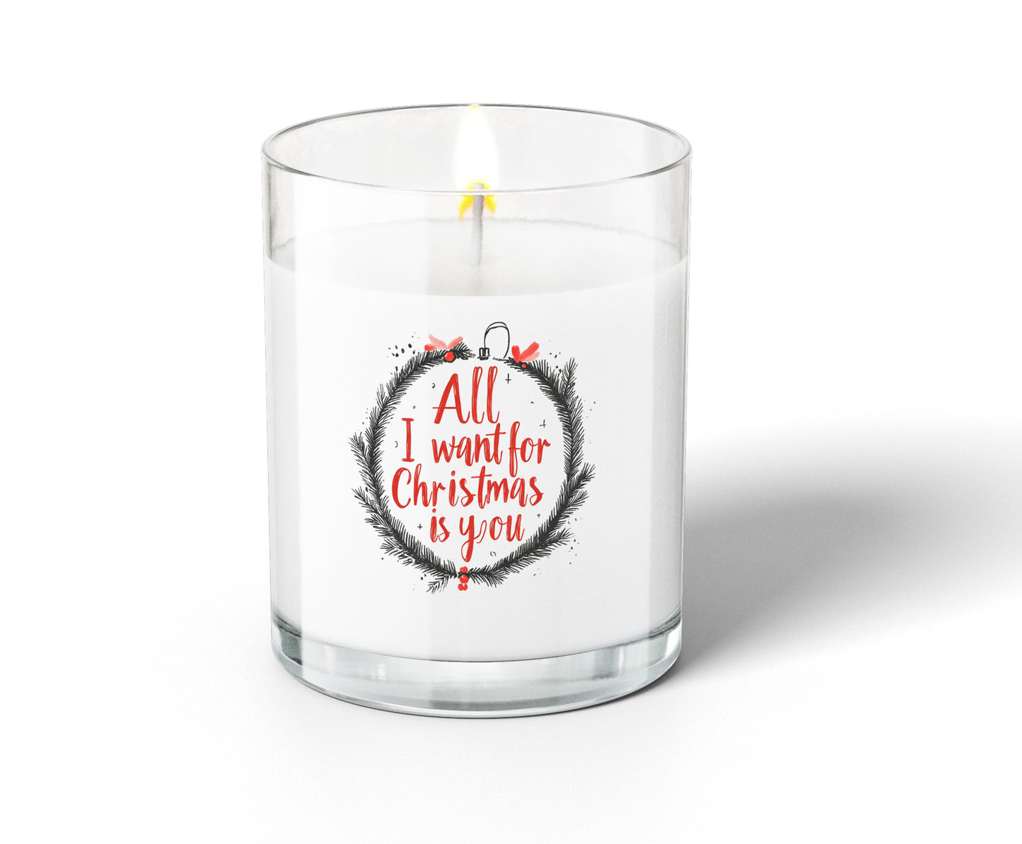 Glass Jar Soy Wax Candle – "All I Want for Christmas is You" with Decorative Wreath – Perfect Holiday Scented Candle for Home Décor & Christmas Gifts