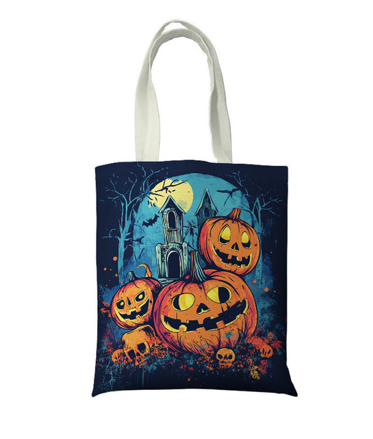 Halloween Tote Bag – Mischievously Carved Pumpkins Design, Perfect for Trick-or-Treating and Halloween Shopping