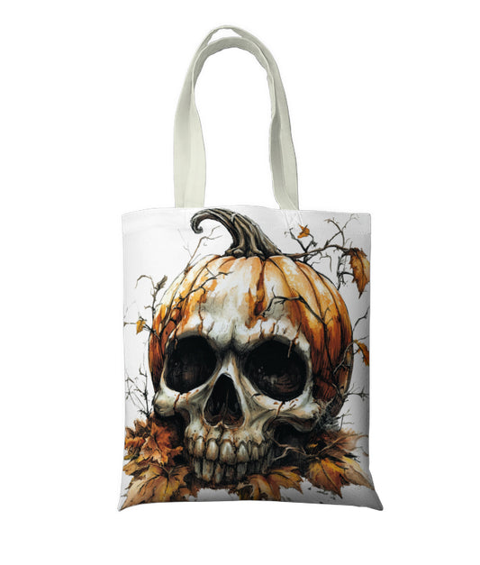 Halloween Tote Bag – Skull and Pumpkin Design, Perfect for Trick-or-Treating and Spooky Shopping